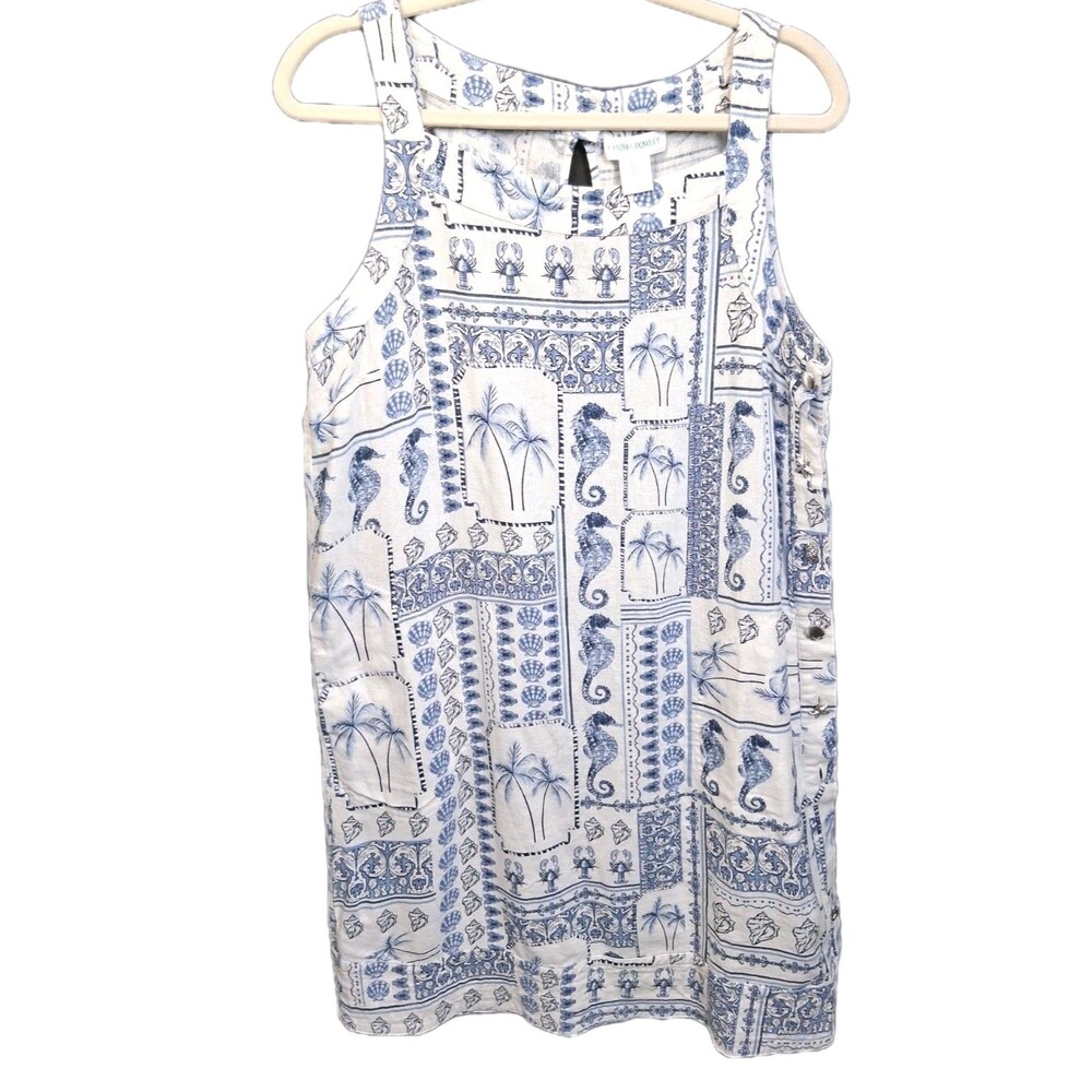 Cynthia Rowley Dress XL Linen Shift Coastal Novelty Buttons 1 Missing Button